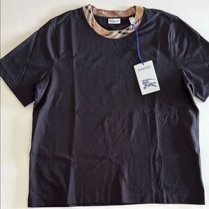 Burberry Black Tee with Tan Plaid Accent
